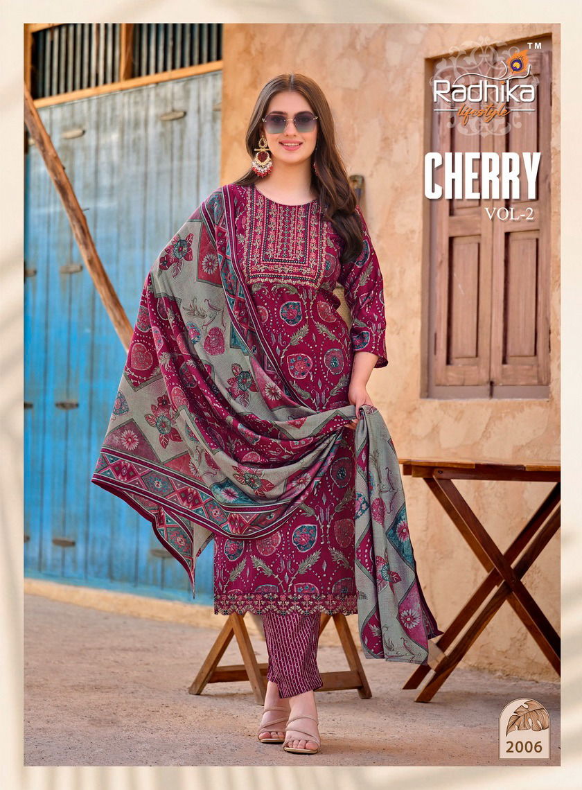 Cherry Vol 2 By Radhika Printed Embroidery Kurti With Bottom Dupatta Wholesale Market In Surat
